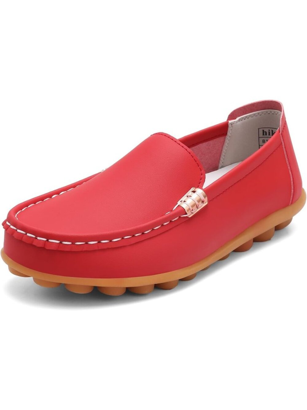 Women's All Red Comfortable Leather Mocs Boat Walking Slip-On Loafer Flat Shoes
